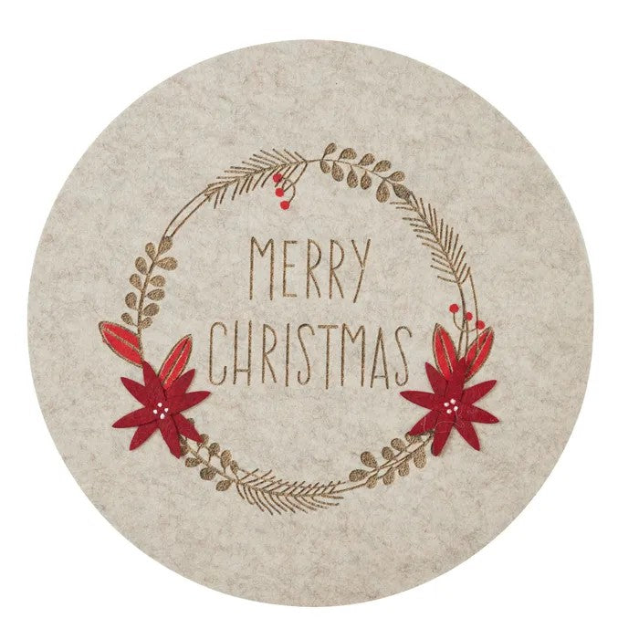 Placemat With Merry Christmas Felt 38cm Circle 