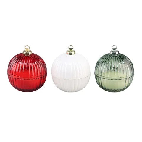 Bauble Candle Glass/wax 11cm 3 Assorted 