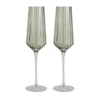 Flute Glass Ribbed 4x26cm Green Set Of 2 