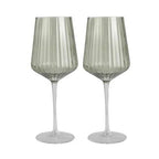 Wines Glass Ribbed 7x25cm Green Set Of 2 