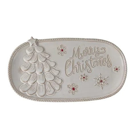 Merry Christmas Plate Ceramic 31x17cm White 