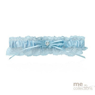 Wedding Garter - Blue Lace/satin With Diamante