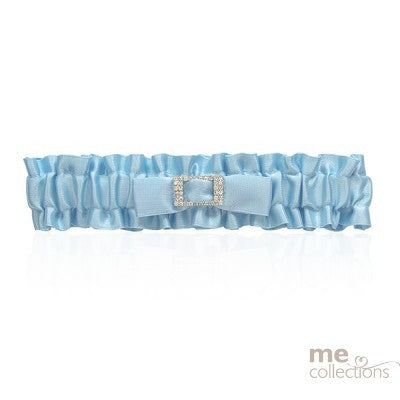 Wedding Garter - Blue Satin With Rectangle Diamante