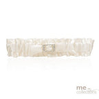 Wedding Garter - Ivory Satin With Rectangle Diamante