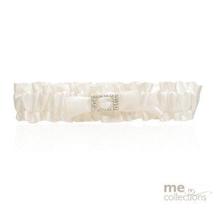 Wedding Garter - Ivory Satin With Rectangle Diamante