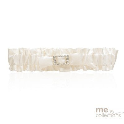 Wedding Garter - Ivory Satin With Rectangle Diamante