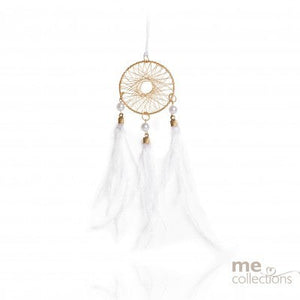 Wedding Charm - Delicate Dream Catcher With Pearl And Feathers Gold