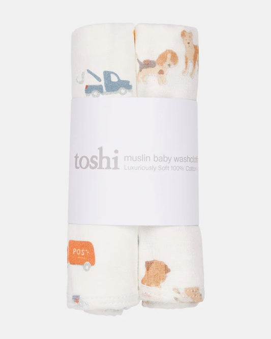 Baby Washcloth Muslin 2pcs- Puppy Love 