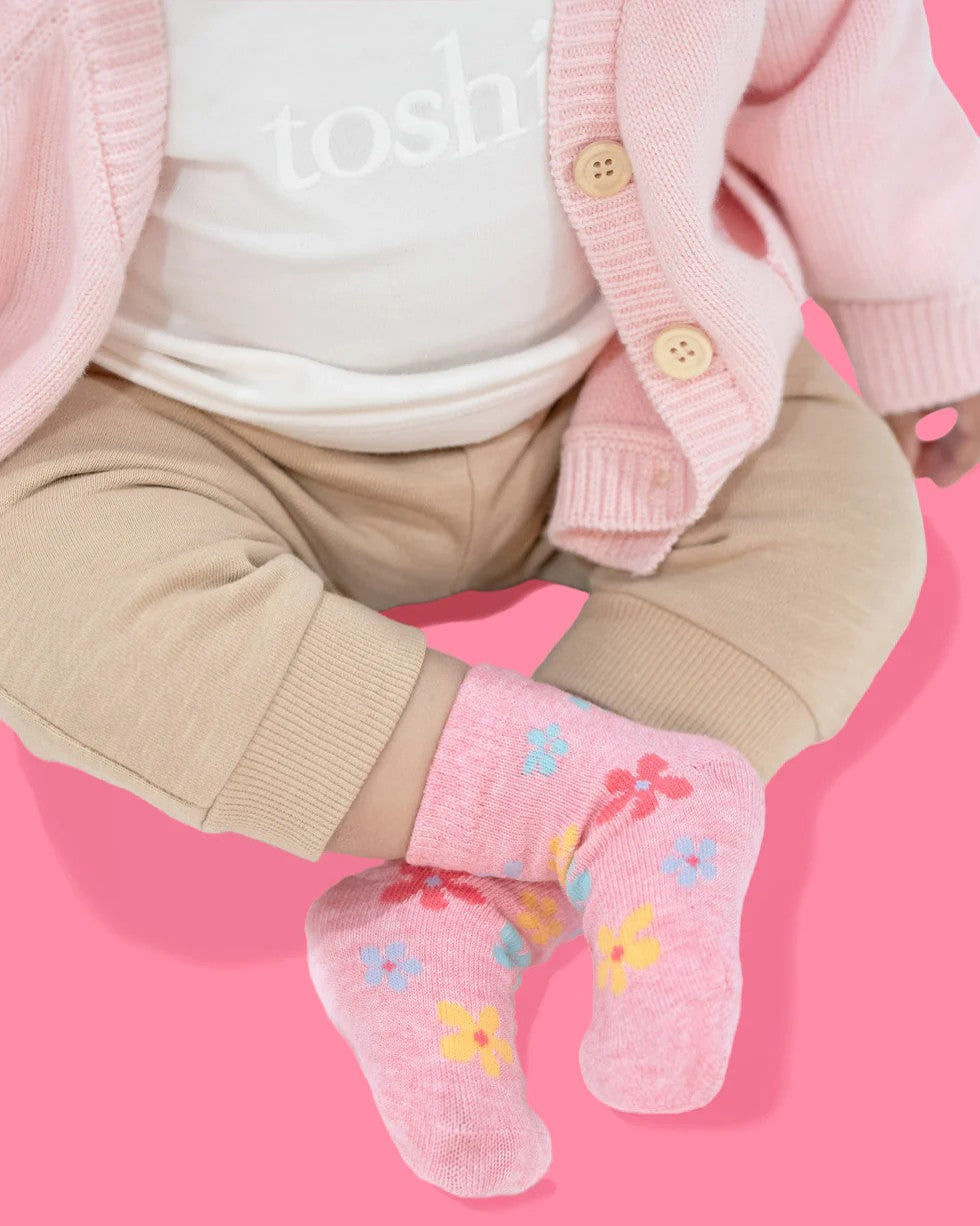 Organic Socks Ankle Jacquard - Daisy [siz:1-2y]
