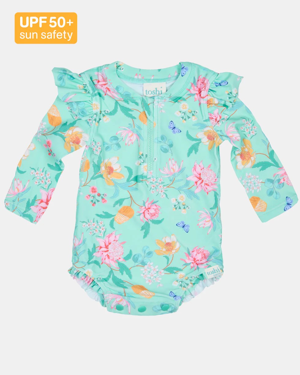 Toshi Swim Onesie  Long Sleeve - Ripple Waratah Mint [siz:0]