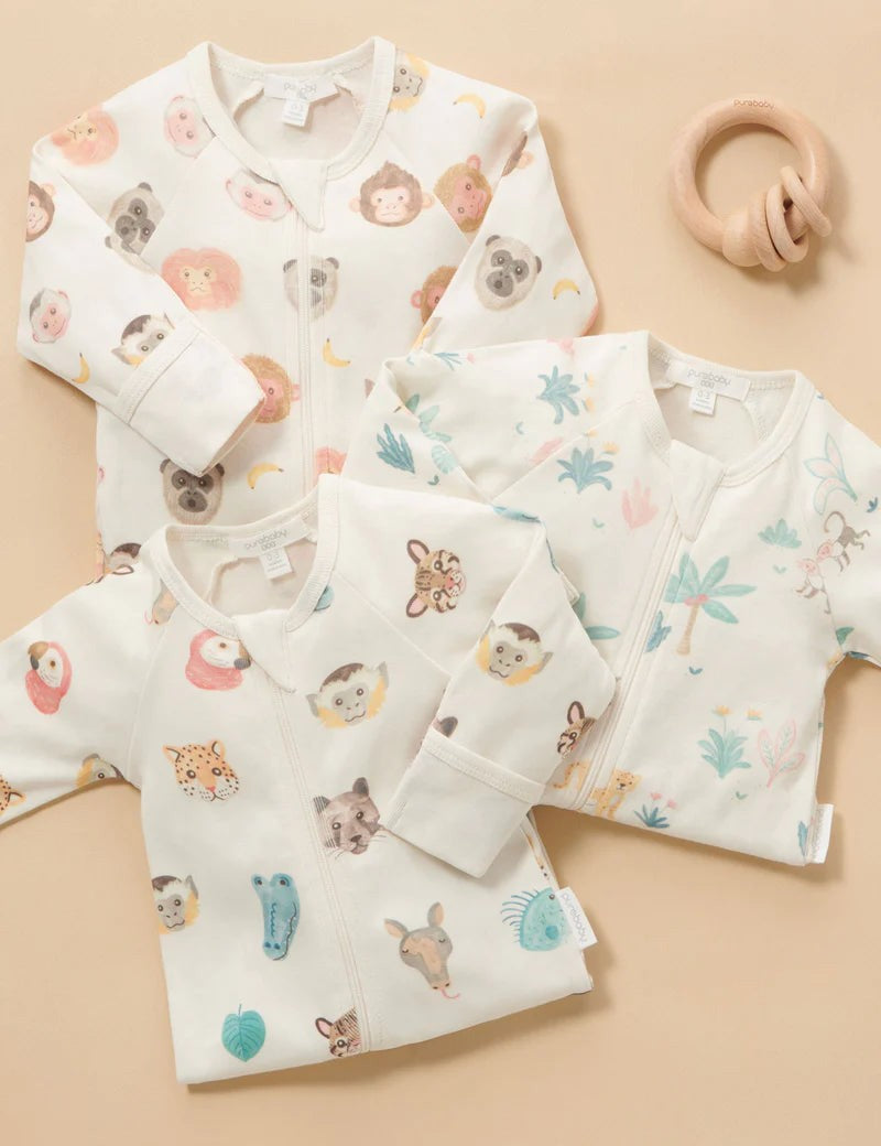 Printed Zip Growsuit Jungle Faces Print (0) [siz:00]