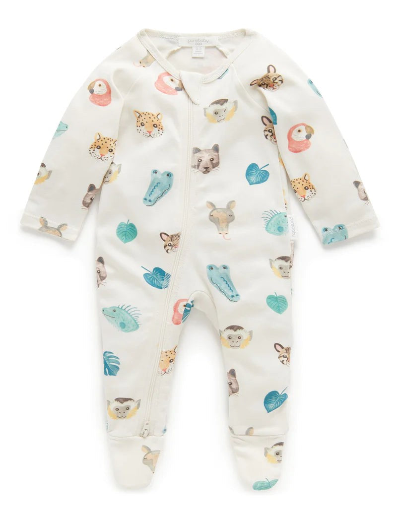 Printed Zip Growsuit Jungle Faces Print (0) [siz:0]