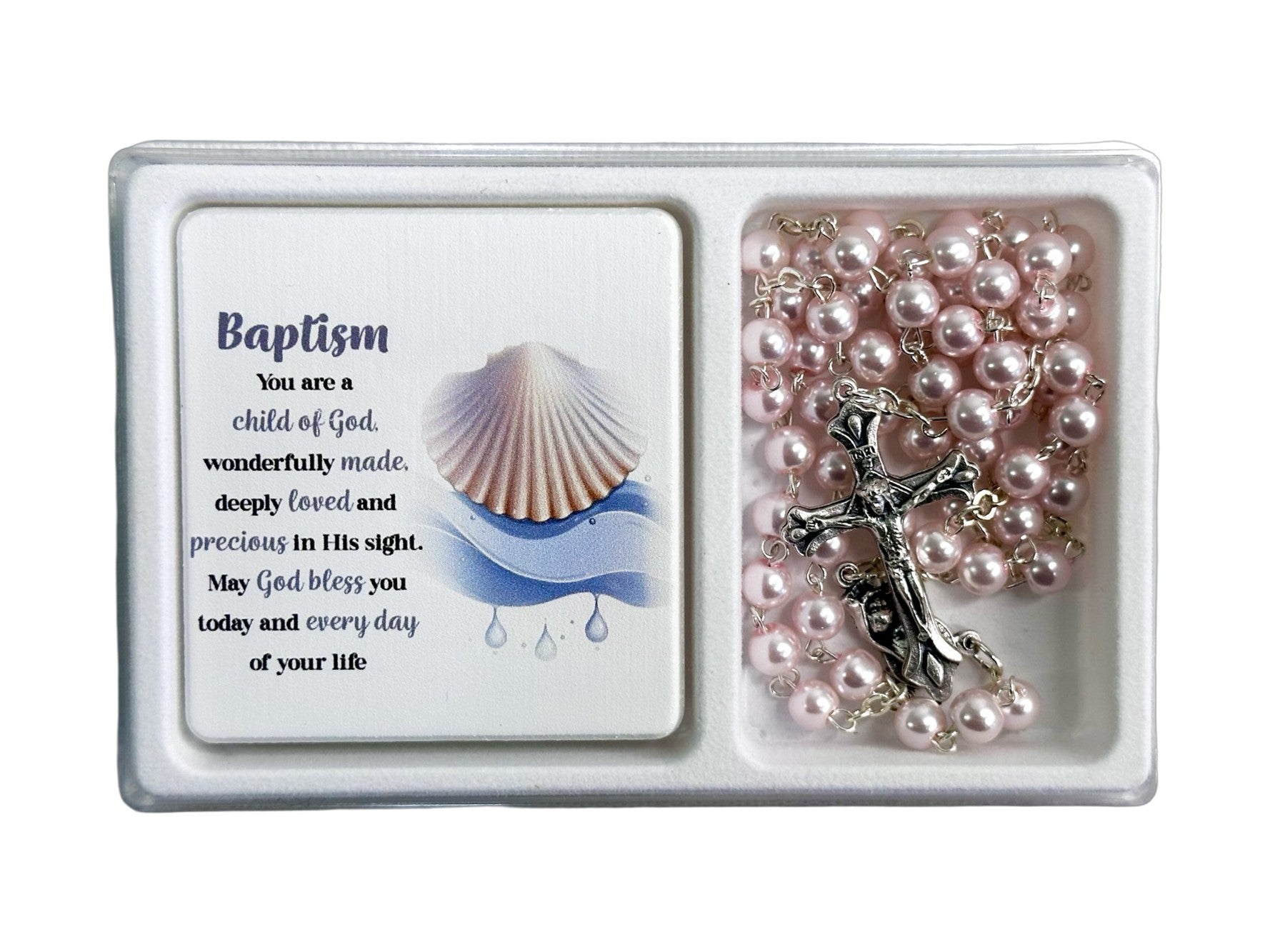 Baptism Pink Rosary & Plaque 