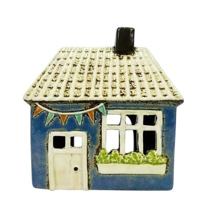 Tealight - Ceramic Blue House With Flags
