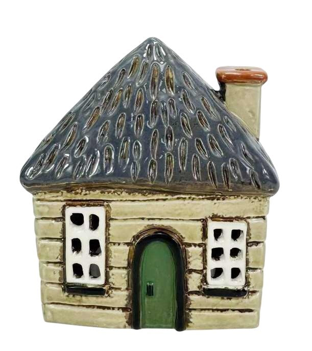 Tea Light - Ceramic Green Door Thatch Cottage