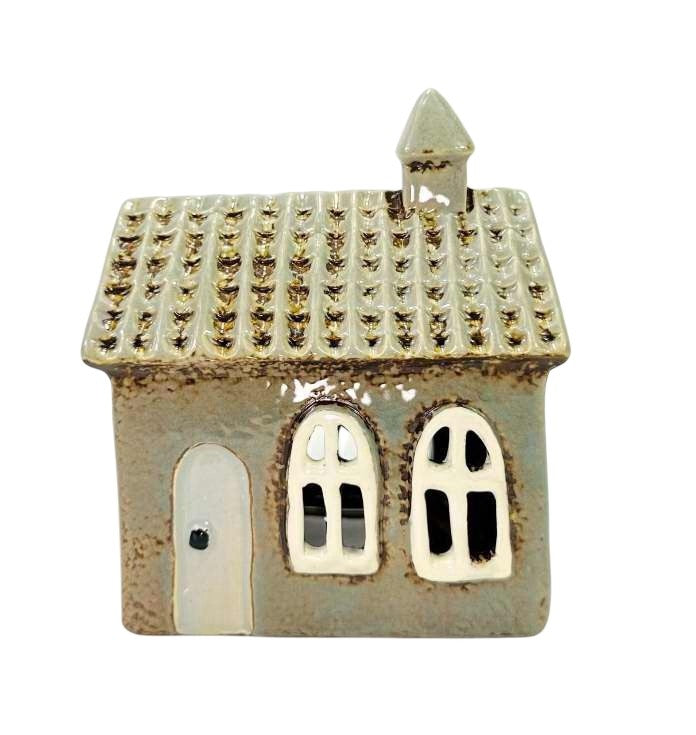 Tealight - Ceramic Blue & White Awning House