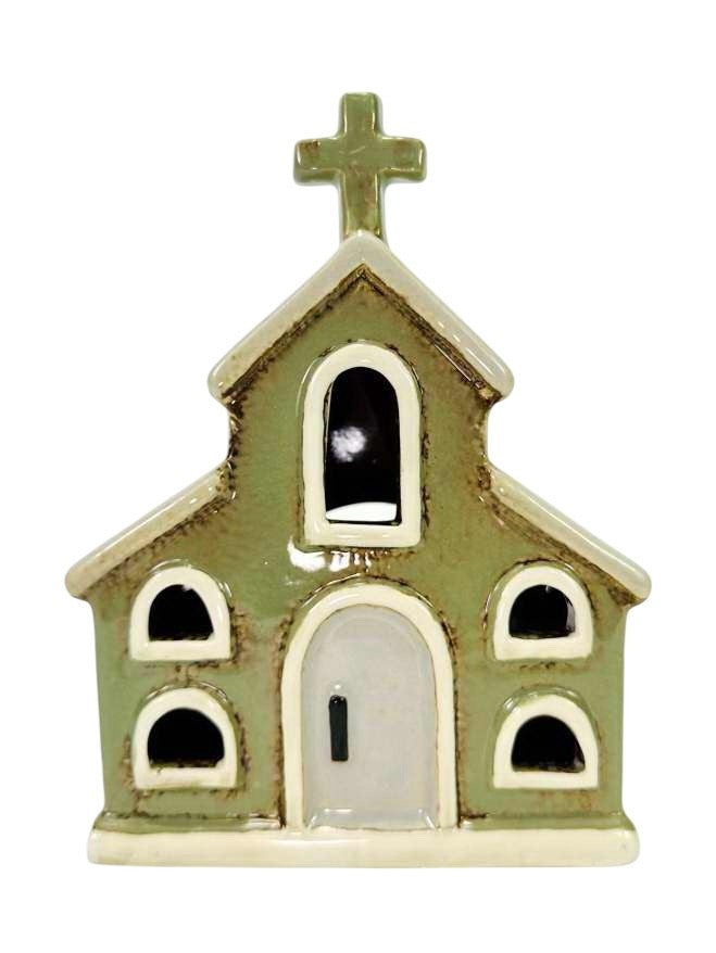Tealight - Ceramic Green Church