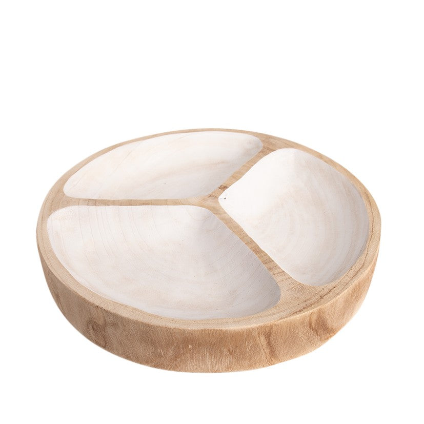 Wood Three Sectioned Serving Tray - Natural & White 