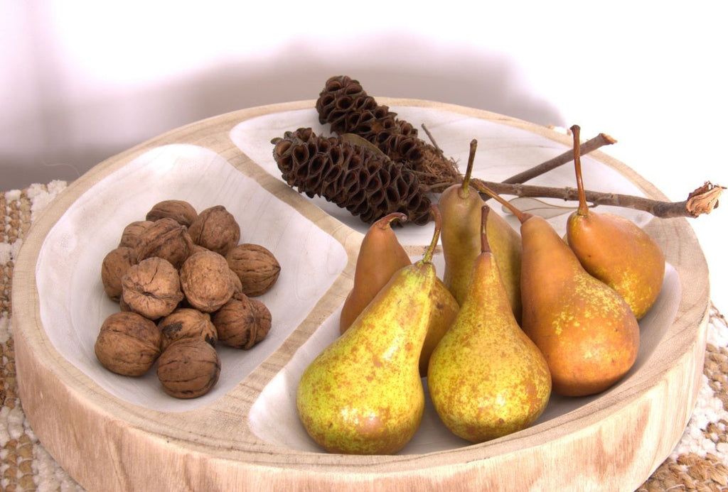 Wood Three Sectioned Serving Tray - Natural & White 