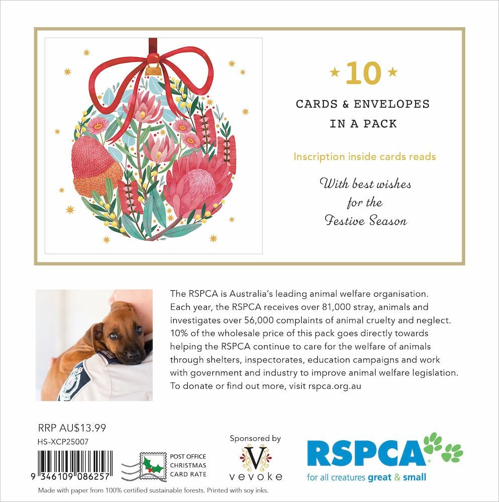 Rspca Charity Christmas Card Floral Bauble