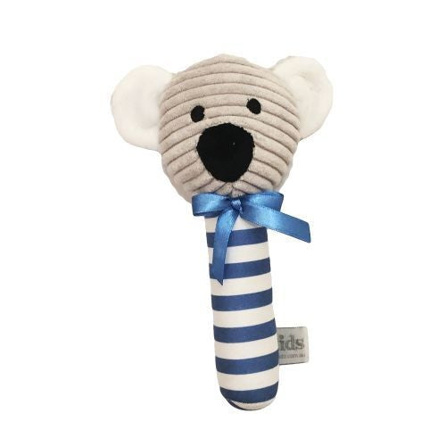 Grey Koala With Blue Pattern Stick Rattle
