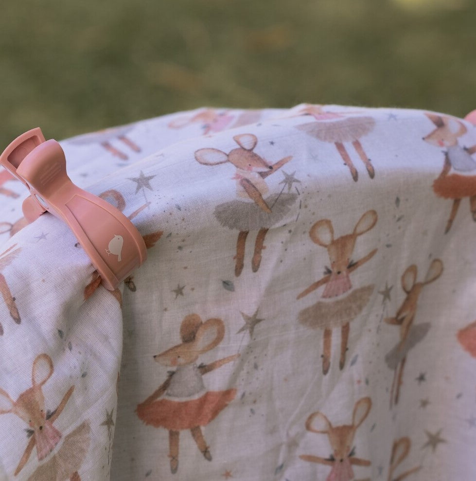Magical Mouse Muslin Wrap & Blush Pram Clip Set 