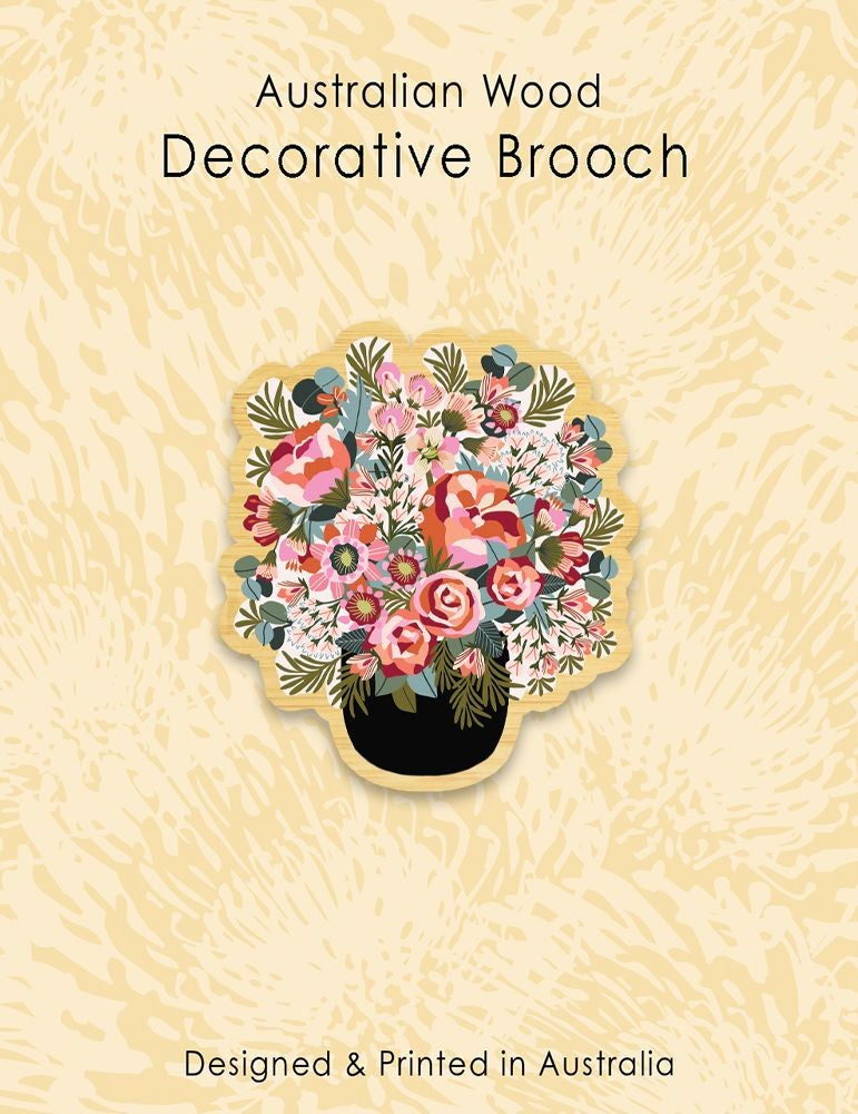 Brooch - Peonies & Roses Vase