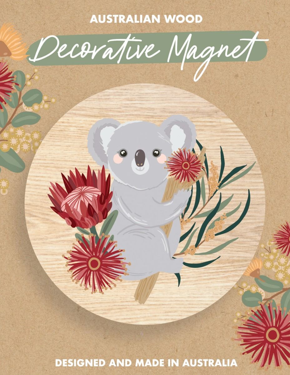 Single Wooden Magnet - Koala And Flowers