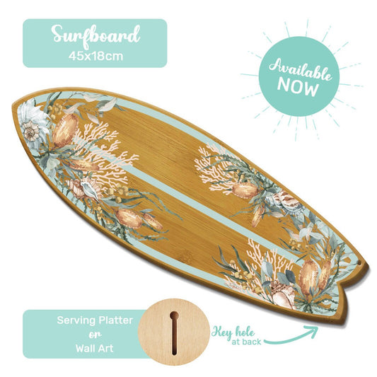 Bamboo Surfboard Shape Wall Mountable Coastal Banksia