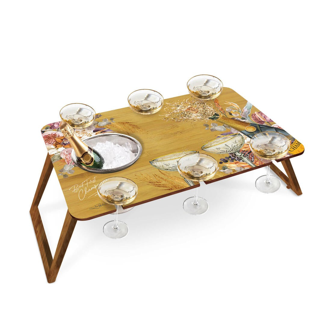 Bamboo Picnic Table & Stainless Steal Ice Bucket [des:champagne]