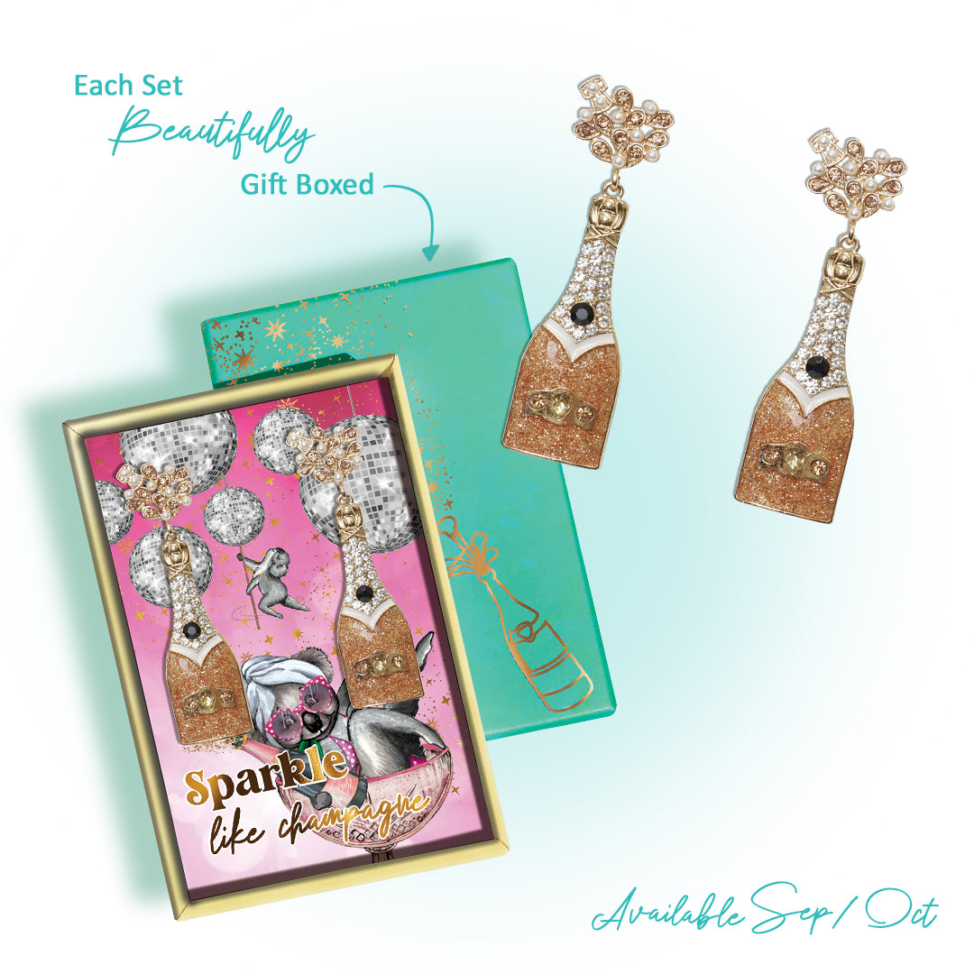 Fashion Earrings - Sparkle Like Champagne Champagne Bottles