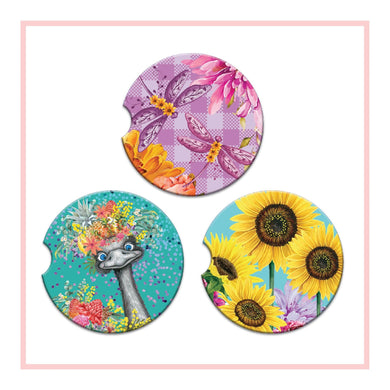 Absorbent Car Coaster - Happy Sunflowers