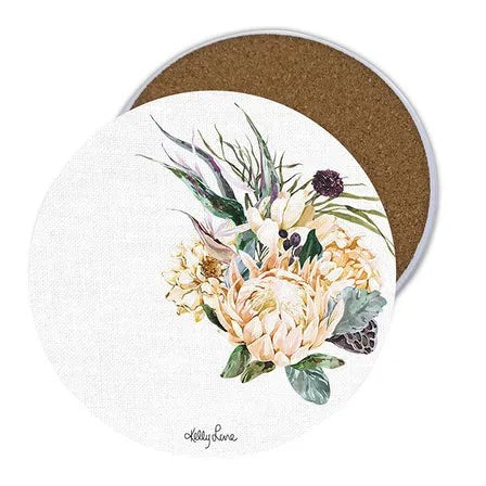 Ceramic Coaster Round 4 - White Protea 4