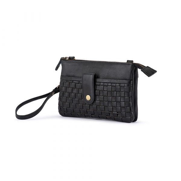 Weaved Crossbody Phone Bag - Black [col:black]