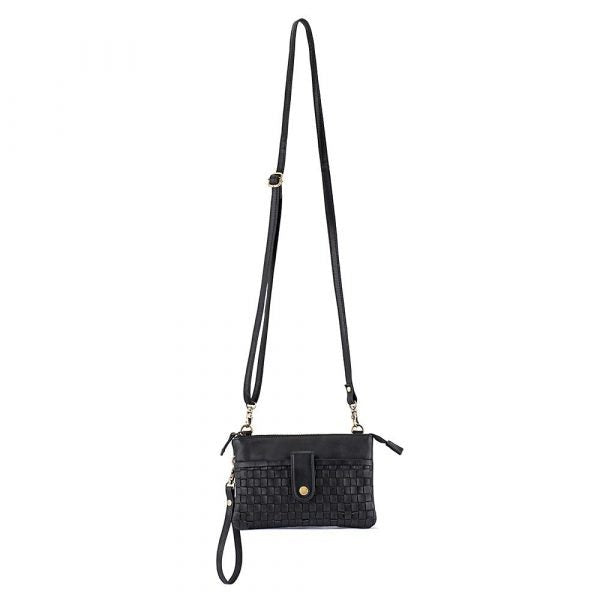 Weaved Crossbody Phone Bag - Black [col:black]