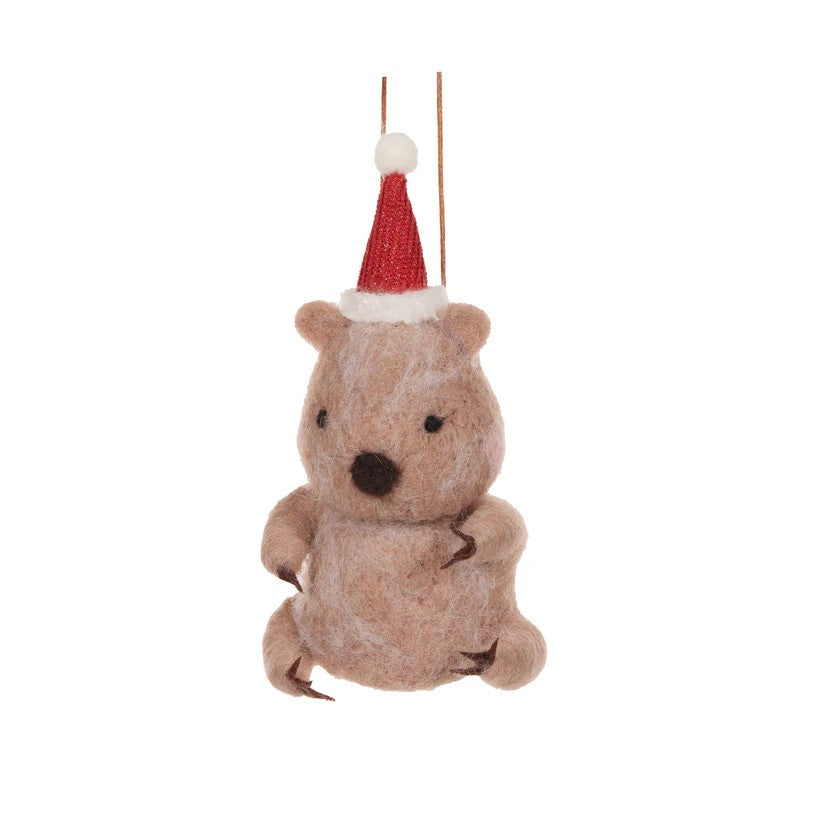Wool Wombat With Santa Hat 