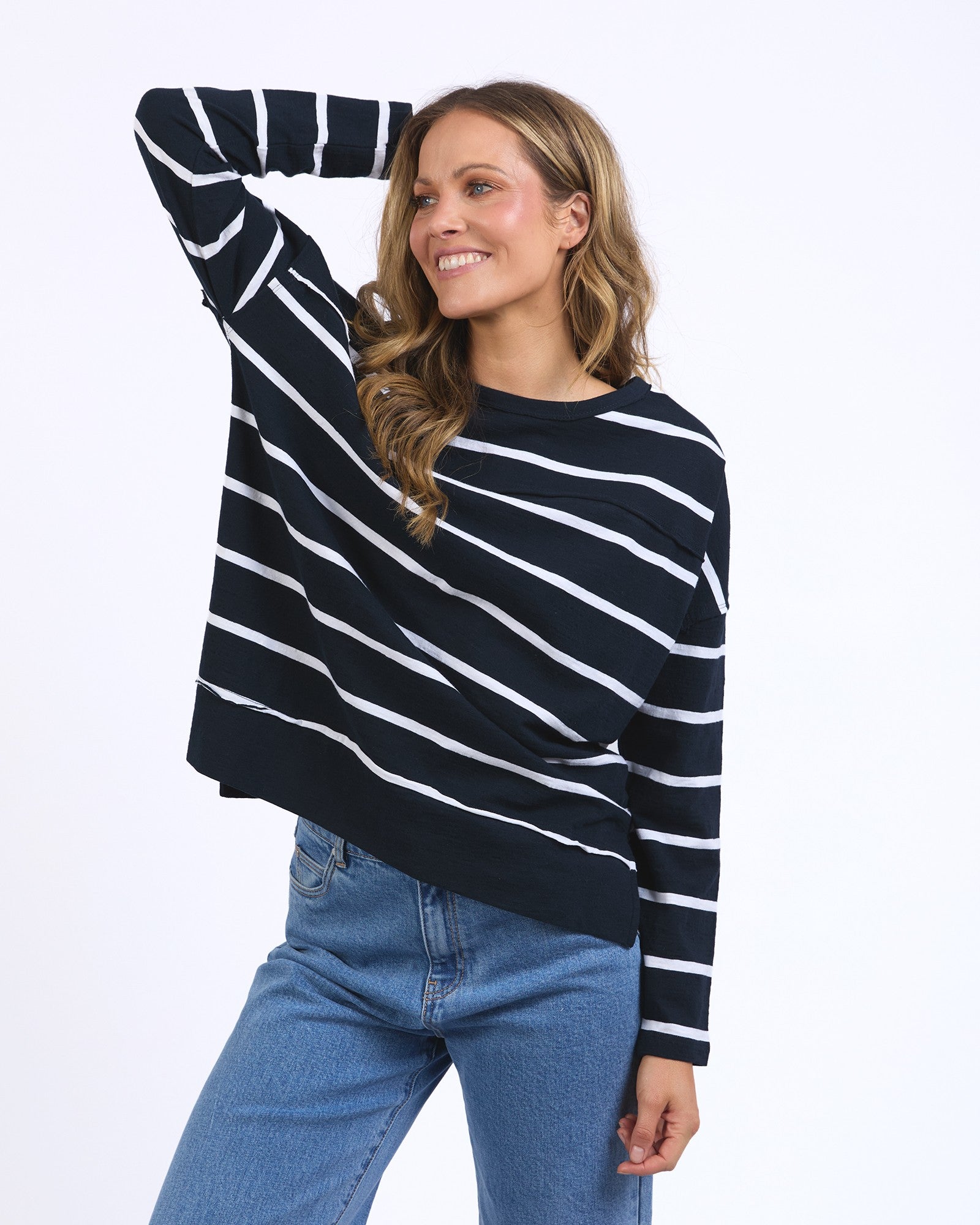 Foxwood - Jayne Stripe Throw On Top Navy [siz:10]