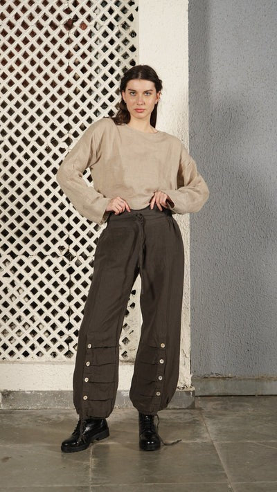 Polaris Linen Blend Pants In Khaki [siz:s]