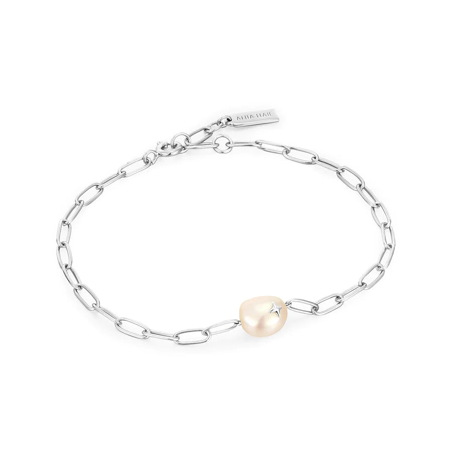 Pearl Power-Silver Chunky Bracelet