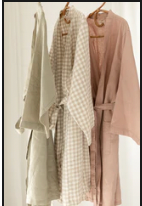 French Linen Natural Gingham Robe