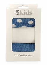 Load image into Gallery viewer, Baby Socks Boxed 3pk Navy Spot
