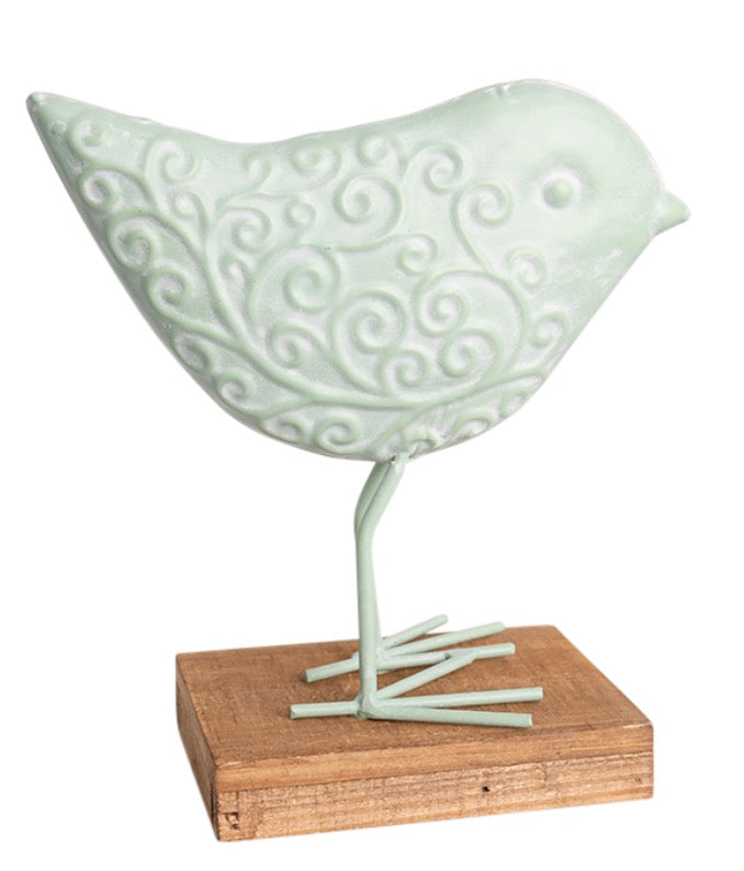 Metal Bied On Wood Base - Blue