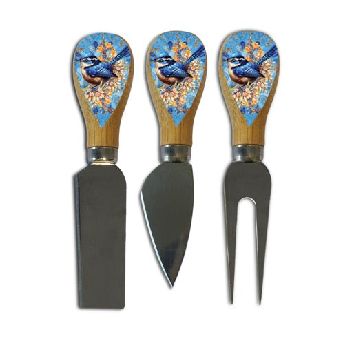 Lisa Pollock - Magnetic Cheese Knife Block 10x12 - Royal Wrens