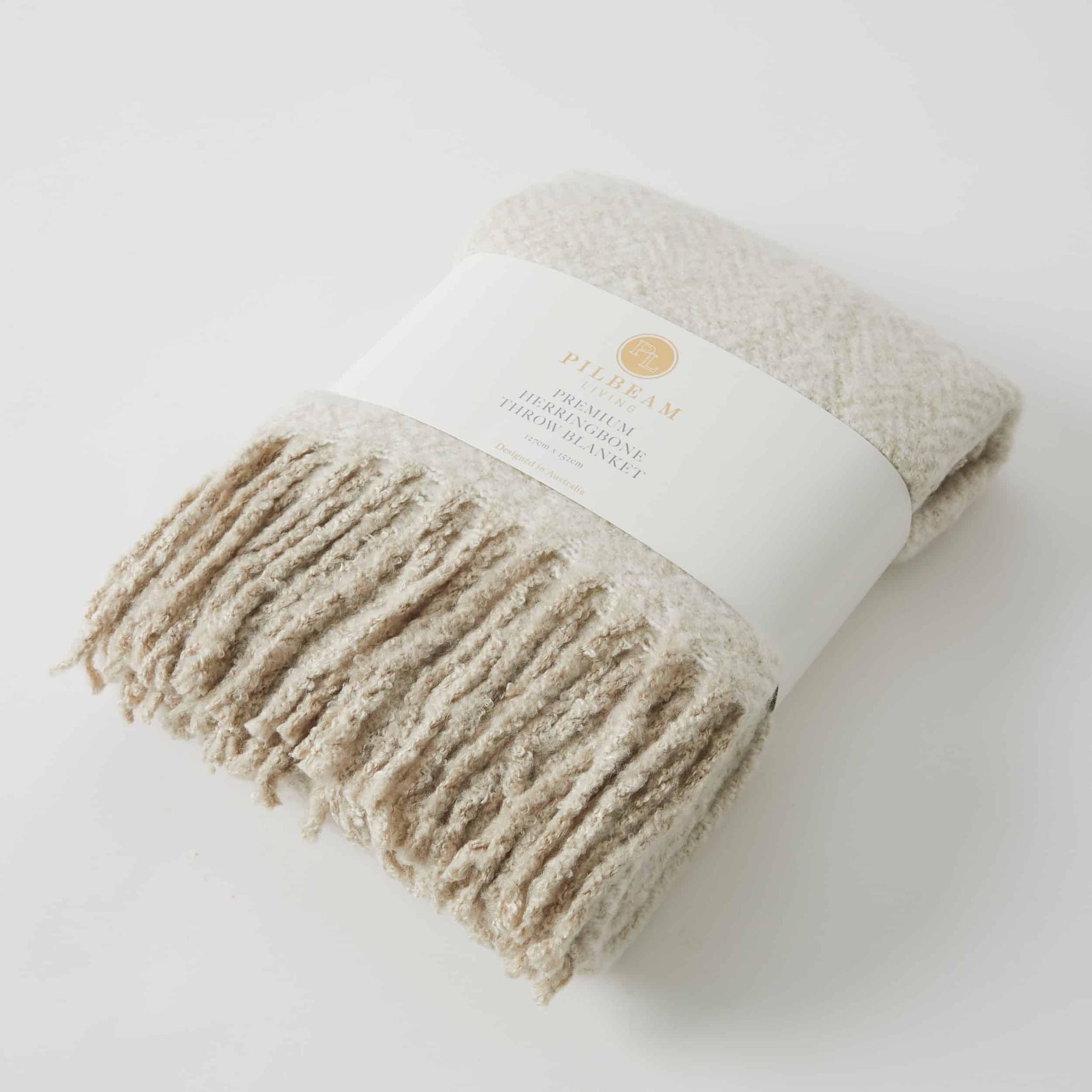 Oatmeal Herringbone Premium Throw Blanket