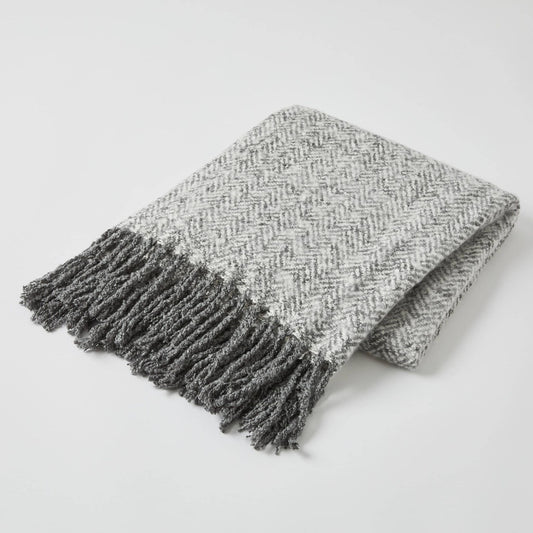 Grey Herringbone Premium Throw Blanket