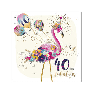 Card - 40 And Fabulous Flamingo (Strawberry Fizz)