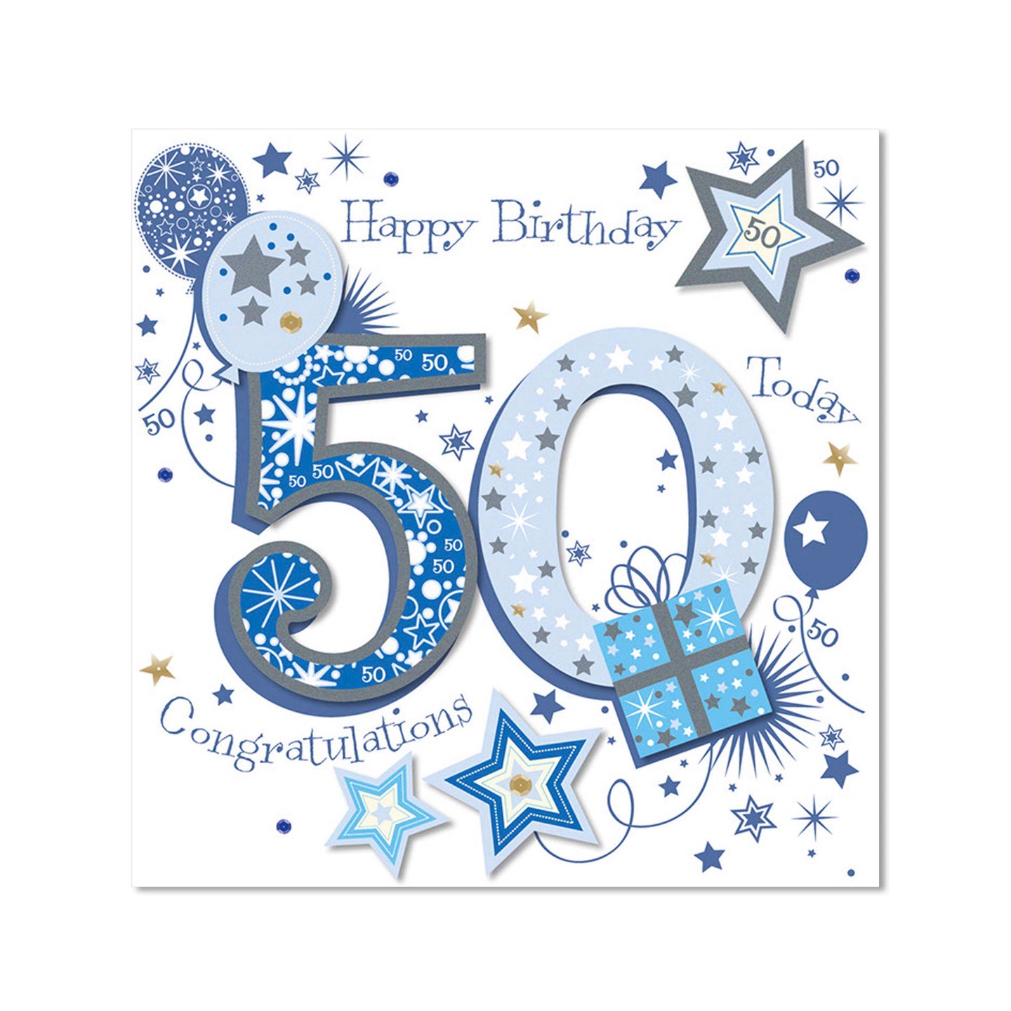 Card - Happy Birthday 50 Today Congratulations Silver (More Than Words Lge)