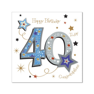 Card - Happy Birthday 40 Today Congratulations Silver (More Than Words Lge)