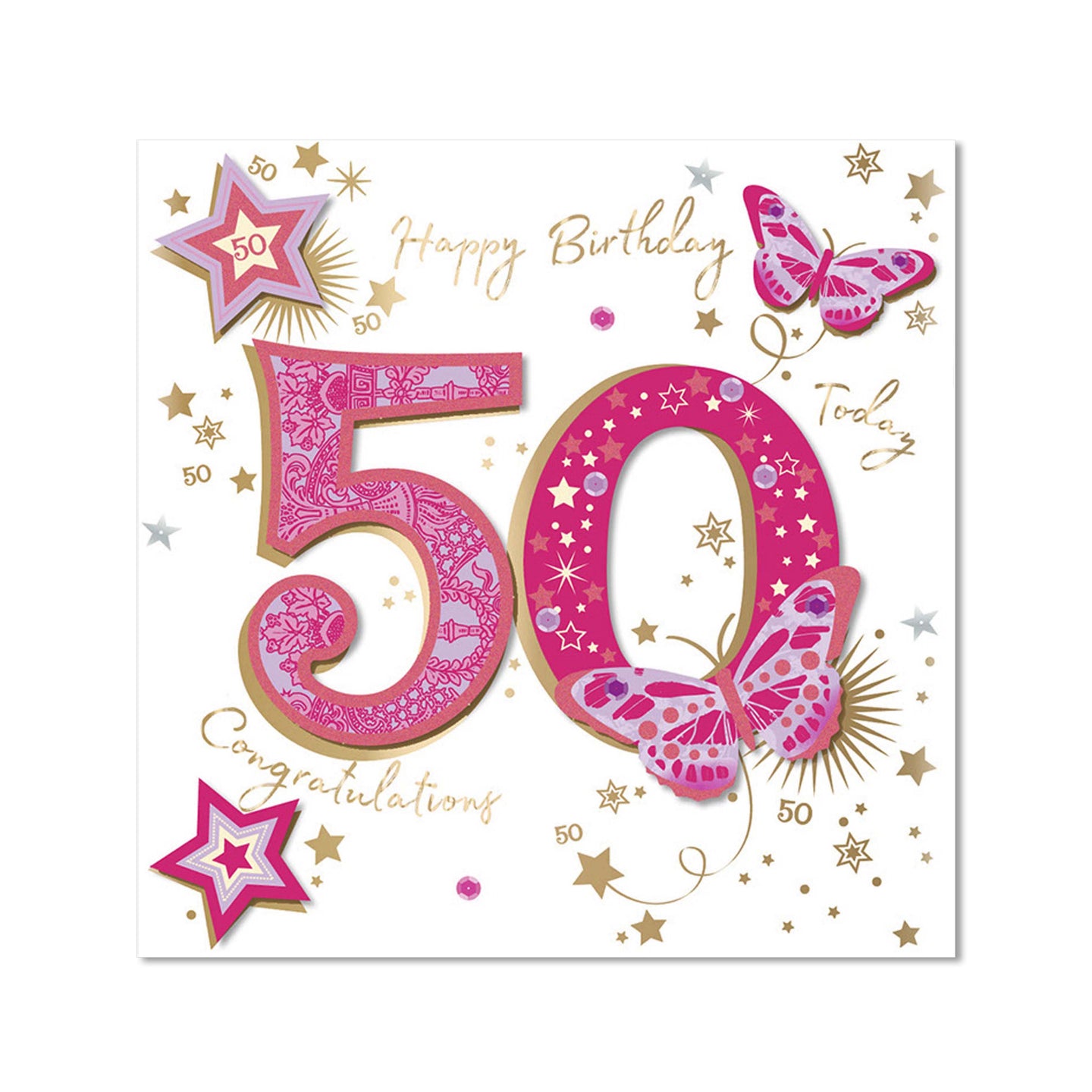 Card - Happy Birthday 50 Today Congratulations Pink (More Than Words Lge)