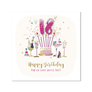 Card - 18 Happy Birthday Pop On Your Party Hat! (Strawberry Fizz)